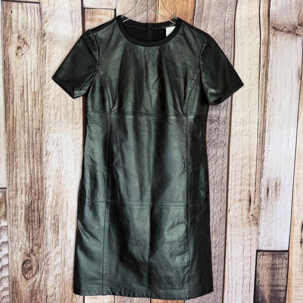 Weekend Max Mara Dress Mixed Media Leather Modal Sheath‎ Quiet Luxury Black US 4